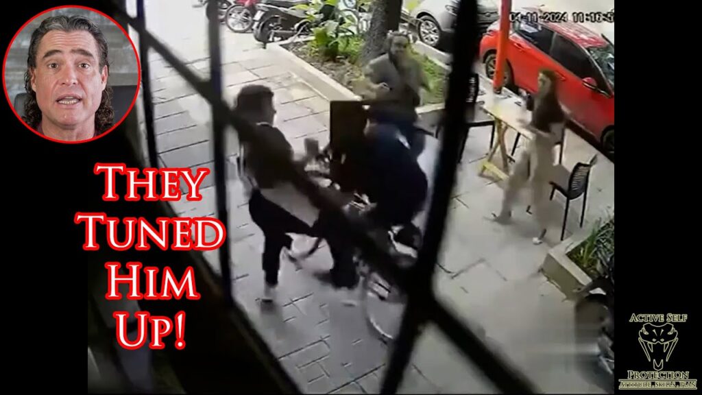 Sidewalk Cafe Butt Kicking of Thief Caught On Camera!